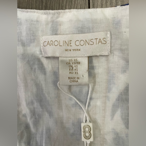 Caroline Constas Garden Floral Beach Blue White Cotton Maxi Dress Sz XS New - Picture 3 of 10